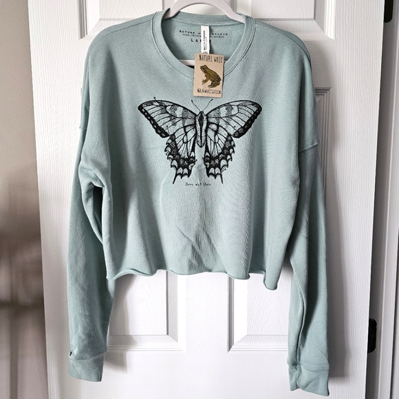 Nature Walk Studio Sweaters - Nature Walk Studio Pinned Papilionidae Cropped Sweatshirt - Size L